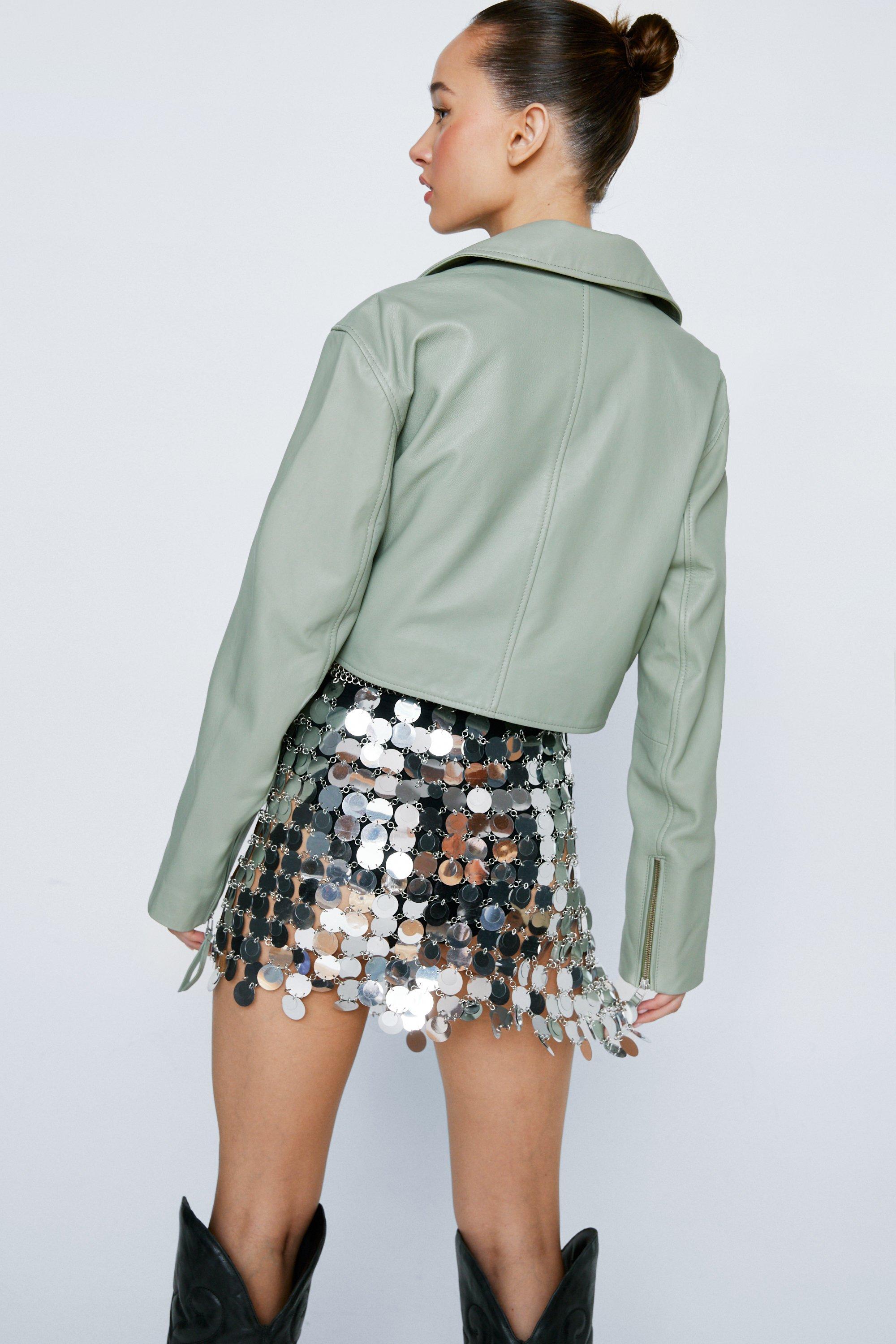 Petite cropped outlet leather jacket